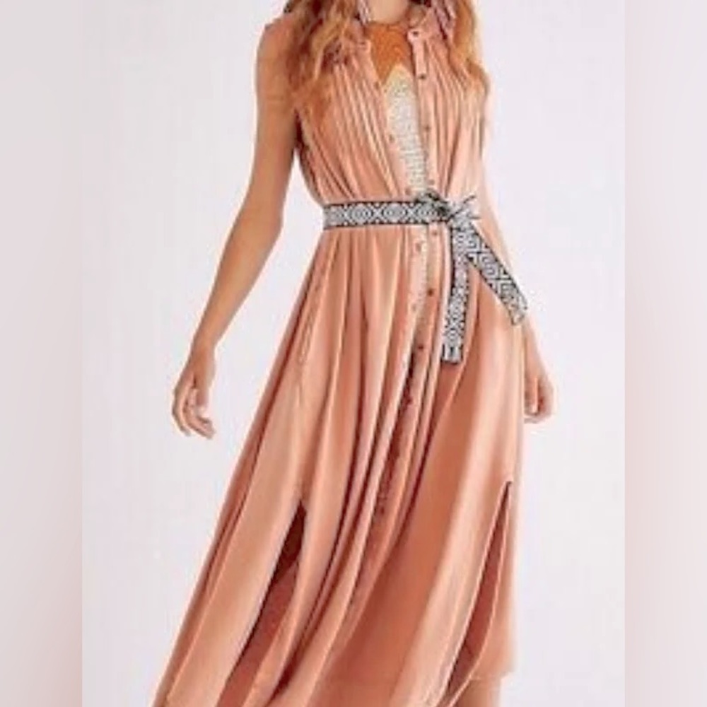 Free People Pintuck Knit Midi Dress. Size Large. Oversized Fit. Button Down.